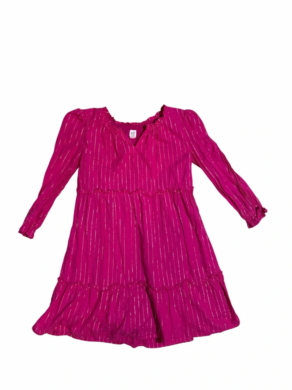 GAP Kids Pink & Gold Stripe Long Sleeve Dress Size Large 10/12